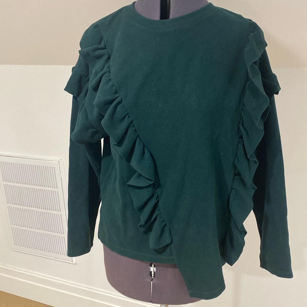 Deep green Ruffle Long Sleeve sweater